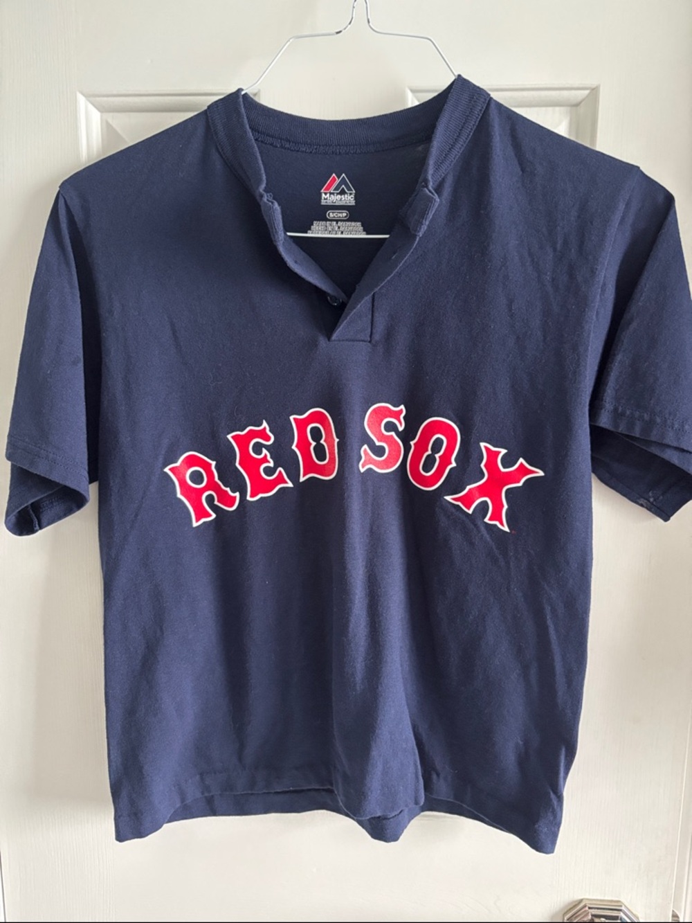 Majestic Navy Red Sox Tee with Red and White Script